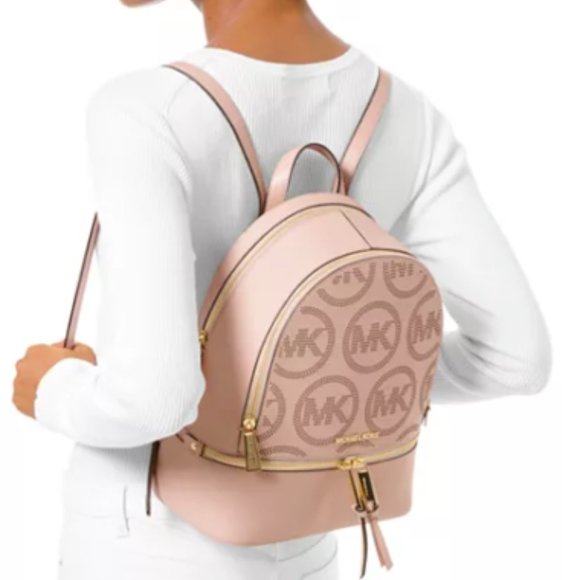 Michael-Kors Rhea Zip Medium Pink Leather Backpack NEW SEALED - Picture 3 of 13